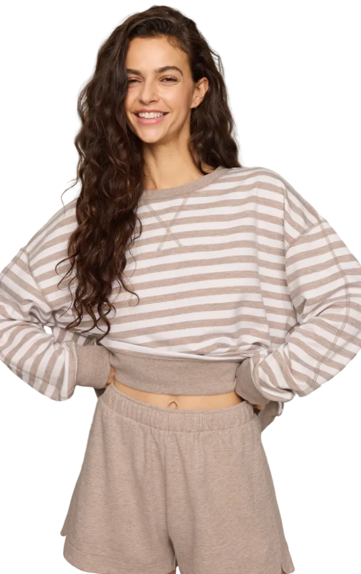 Everyday Striped Crew-Heather Ash