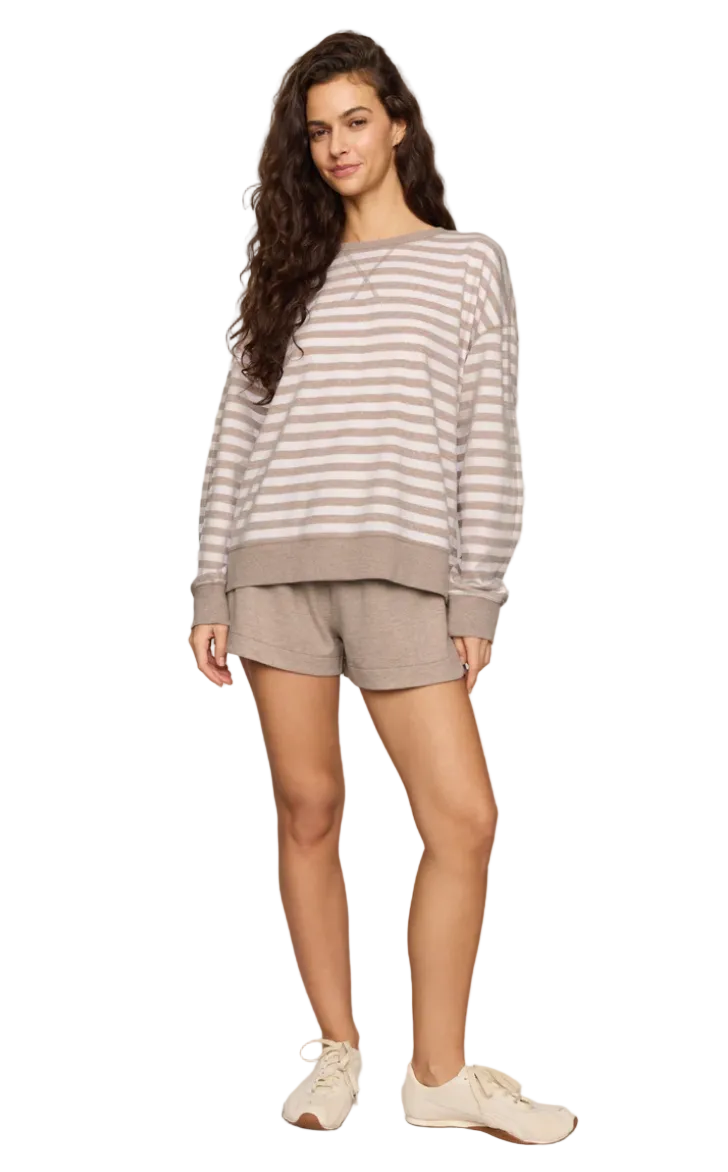 Everyday Striped Crew-Heather Ash