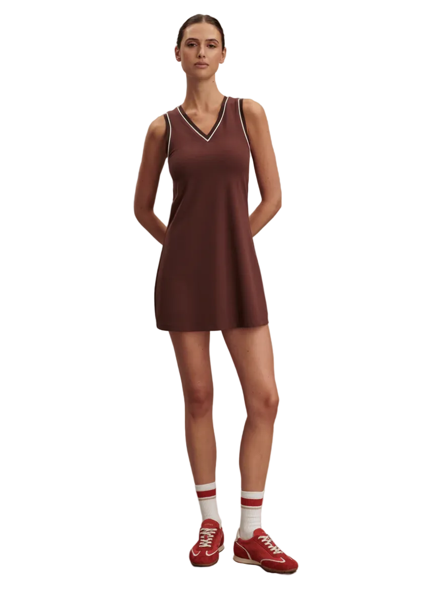 Kalani V-Neck Dress-Brown Stone