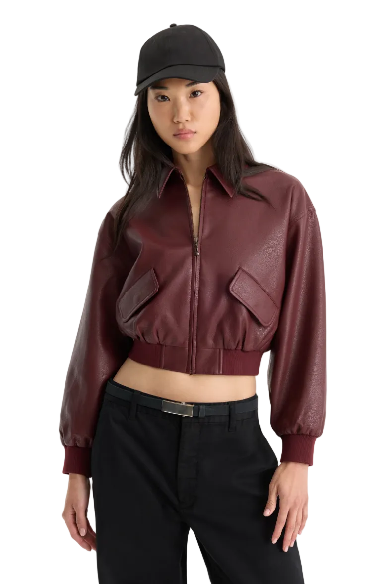 Better Than Leather Bomber Jacket-Berry