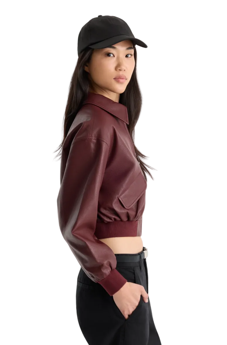 Better Than Leather Bomber Jacket-Berry
