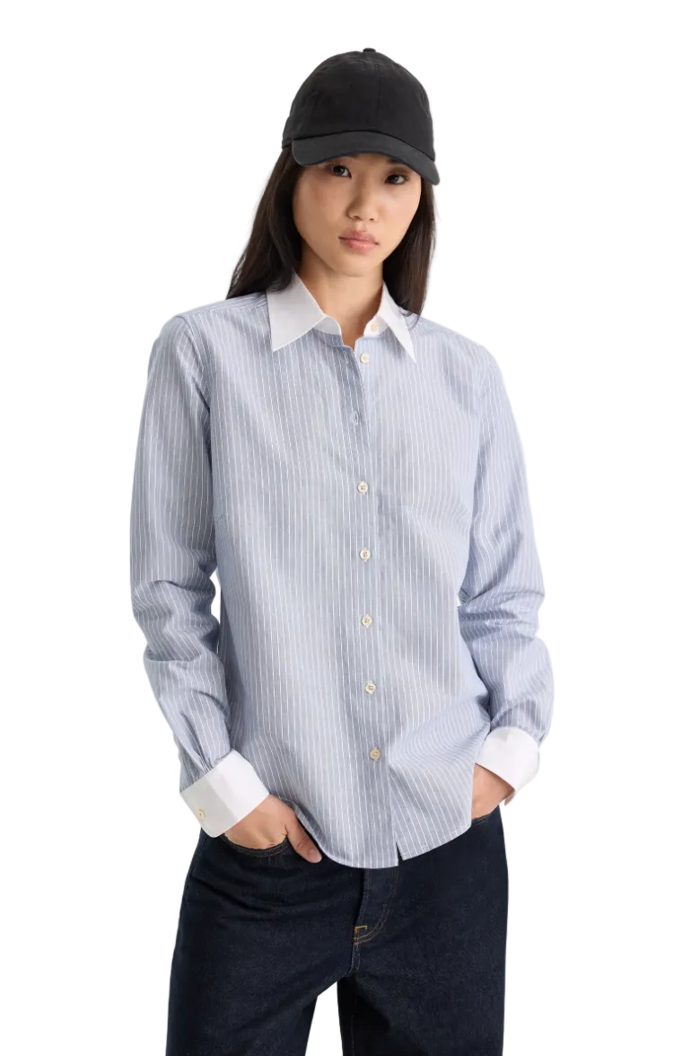 Oxford Contrast Shirt-Blue Stripe