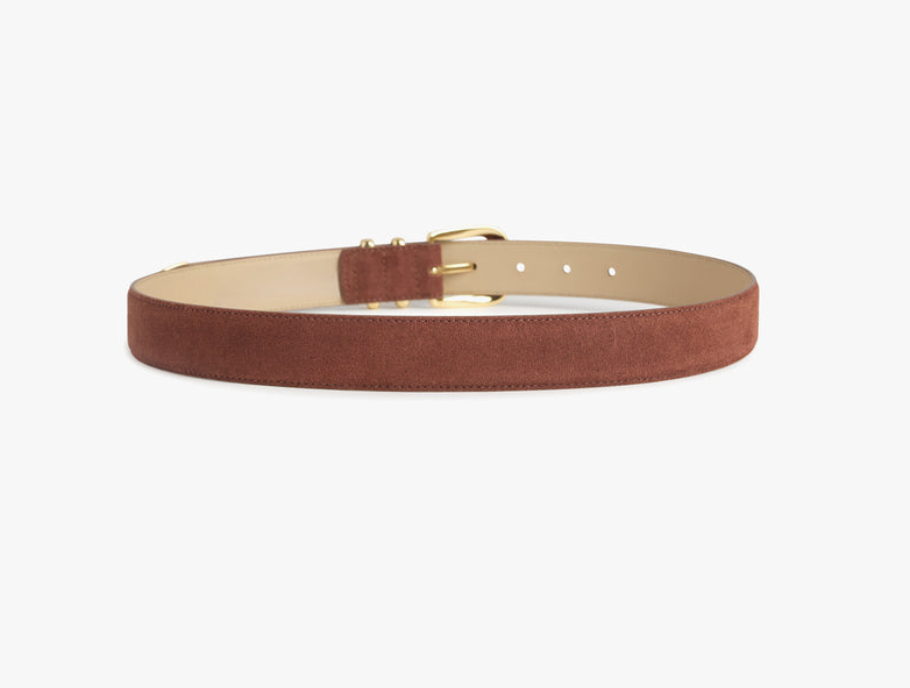 The Suede Jordan Belt-Tan/Polished Gold