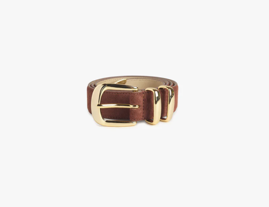 The Suede Jordan Belt-Tan/Polished Gold