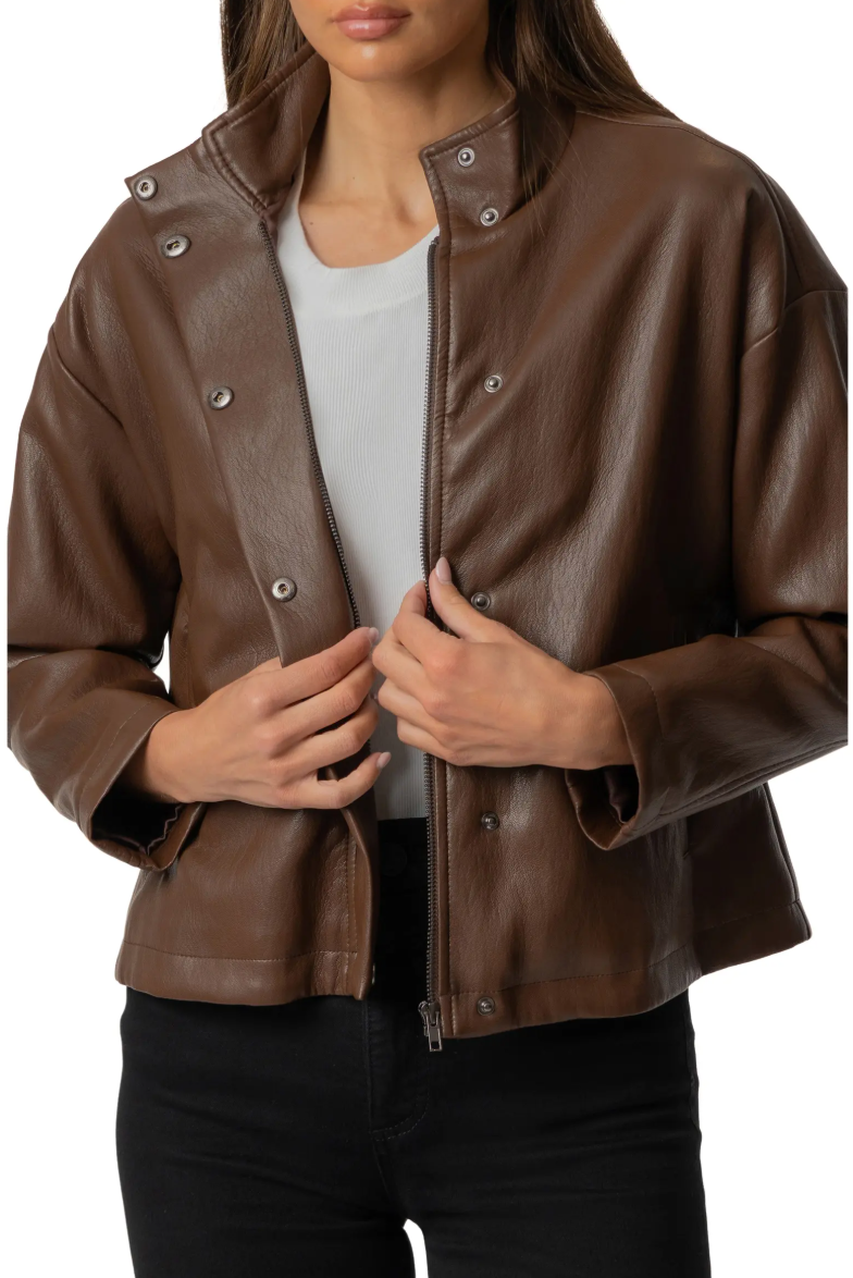 Wren Faux Leather Jacket-Chocolate