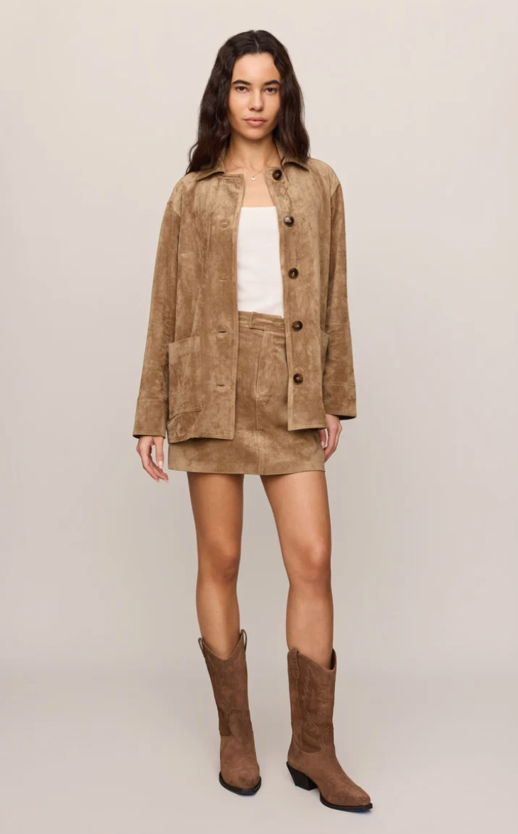 Perri Suede Mini Skirt-Sand