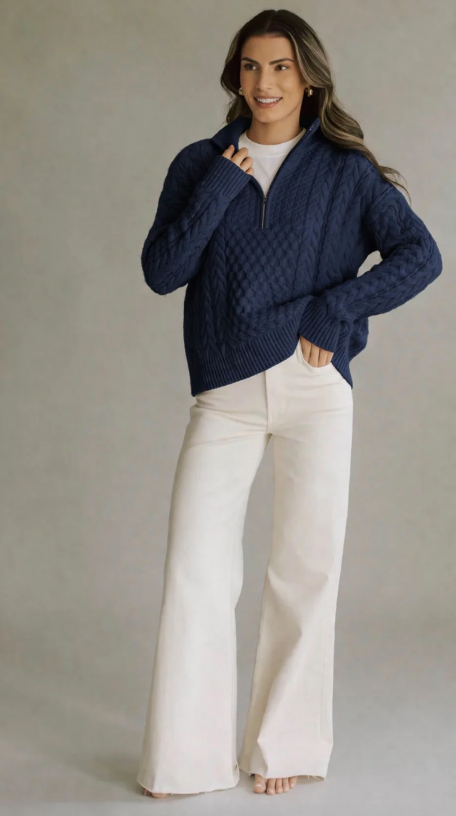 Fisherman Sweater-Navy