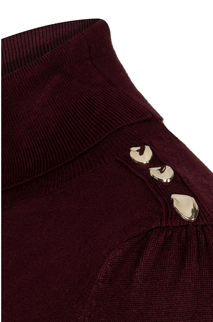 Shoulder Button Knit Turtleneck Sweater-Merlot