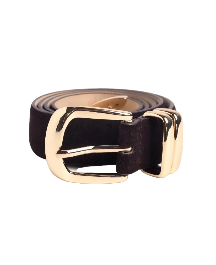The Suede Jordan Belt-Chocolate/Gold