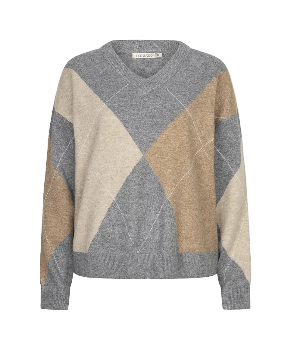 Argyle Sweater-Grey/Tan
