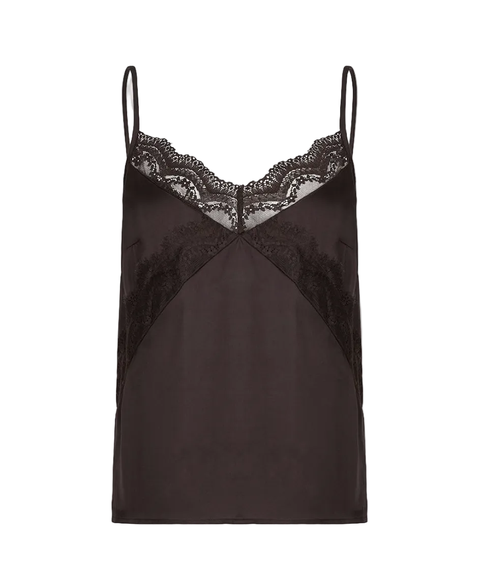 Lace Satin Cami-Cocoa