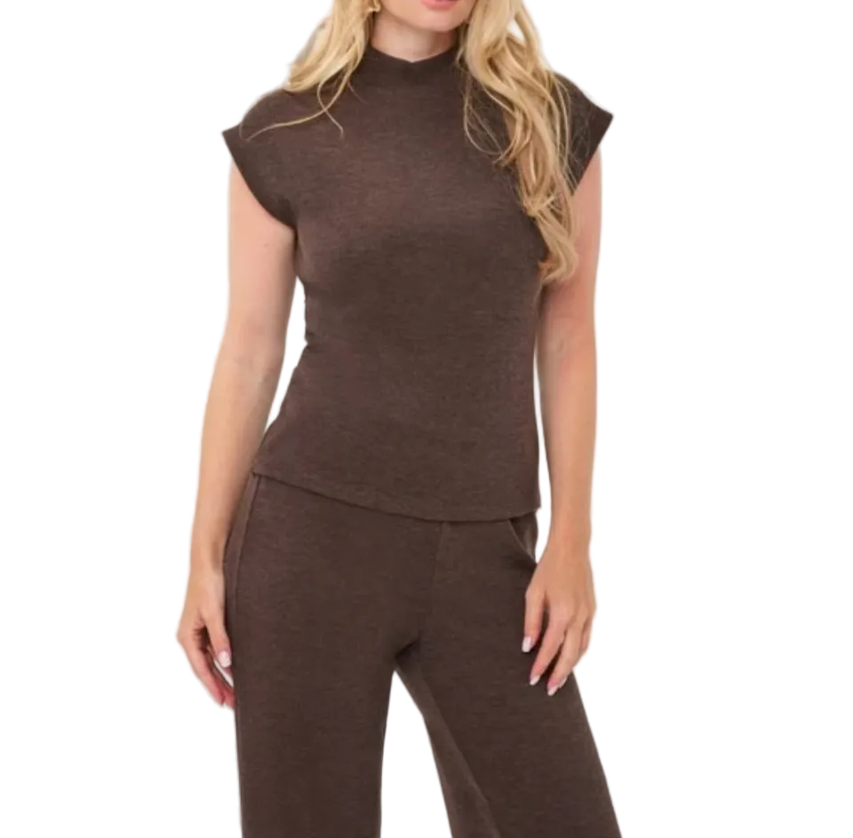 Sleeveless Mock Neck Top-Cocoa