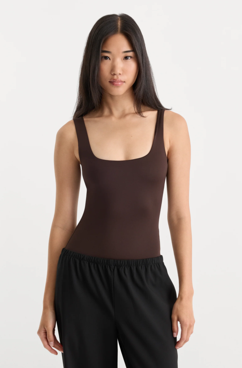 Sculpting Modern Tank Bodysuit-Espresso