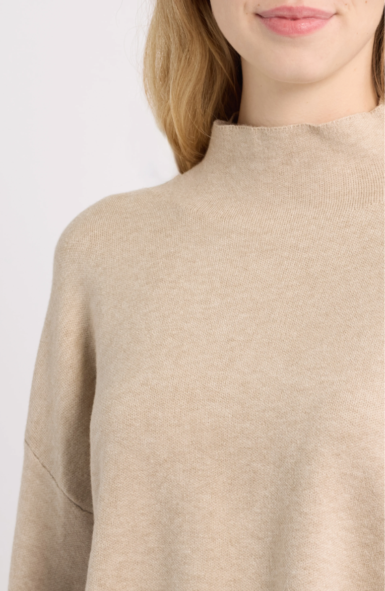 Chuck Crop Funnel Neck Sweater-Beige
