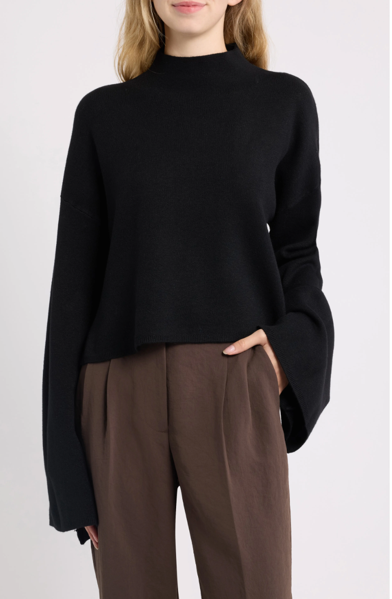 Chuck Crop Funnel Neck Sweater-Black