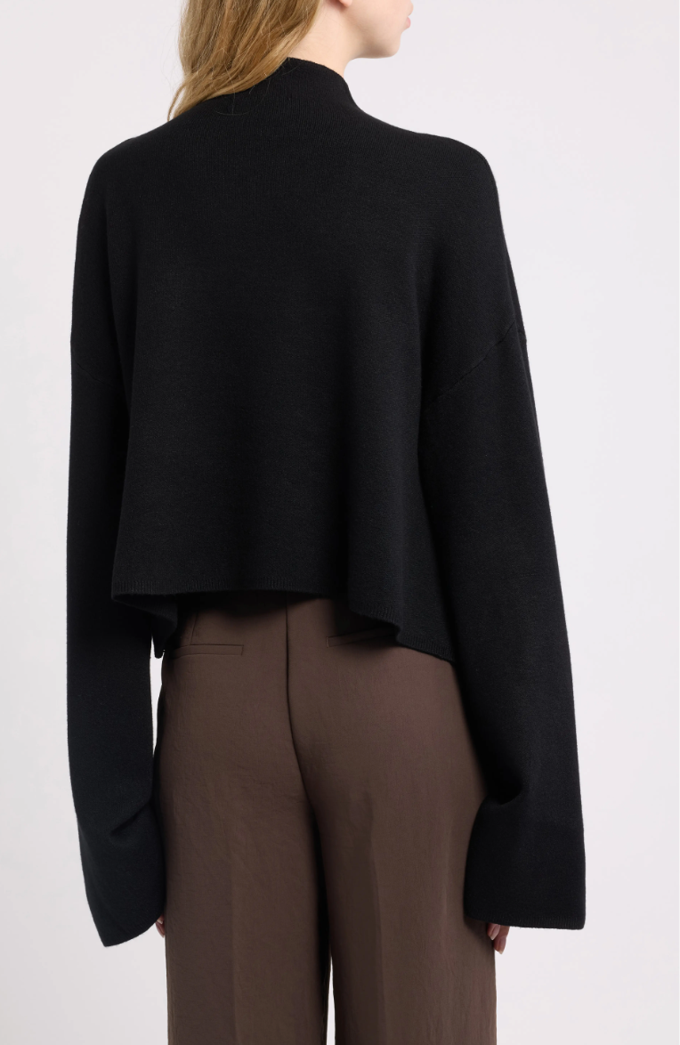 Chuck Crop Funnel Neck Sweater-Black