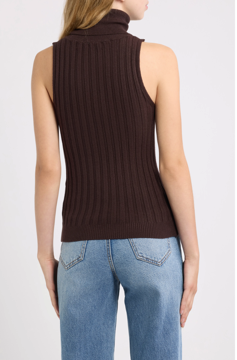 Ben Sleeveless Turtleneck Sweater-Chocolate