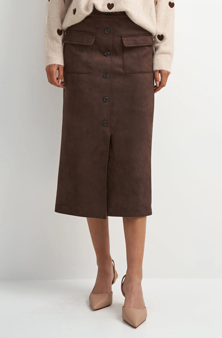 Nubuck Pencil Skirt-Brown