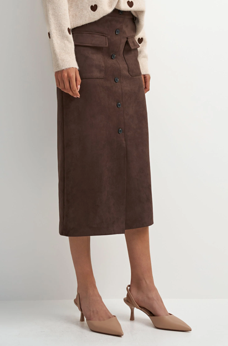 Nubuck Pencil Skirt-Brown