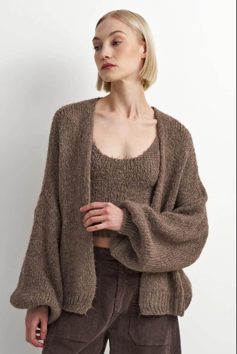 Sydney Cardigan Set-Brown