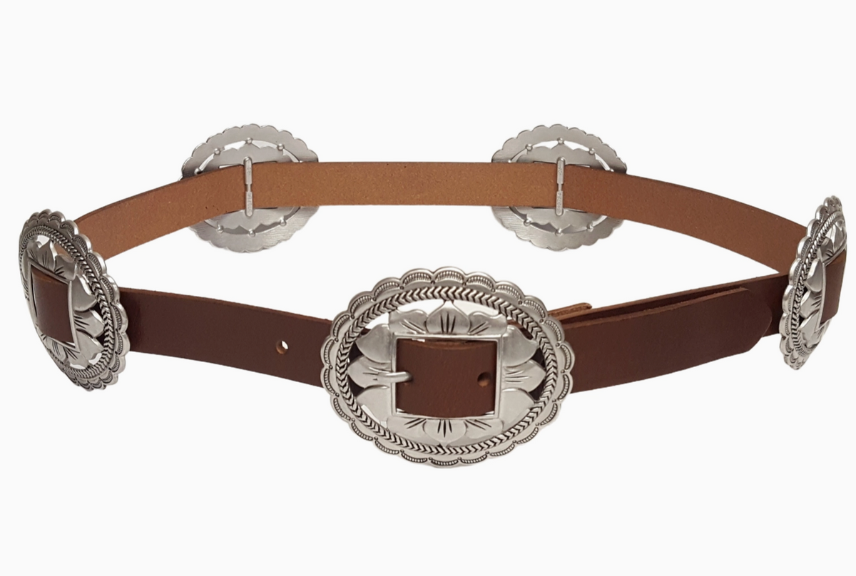Oval Floral Concho Belt-Brown