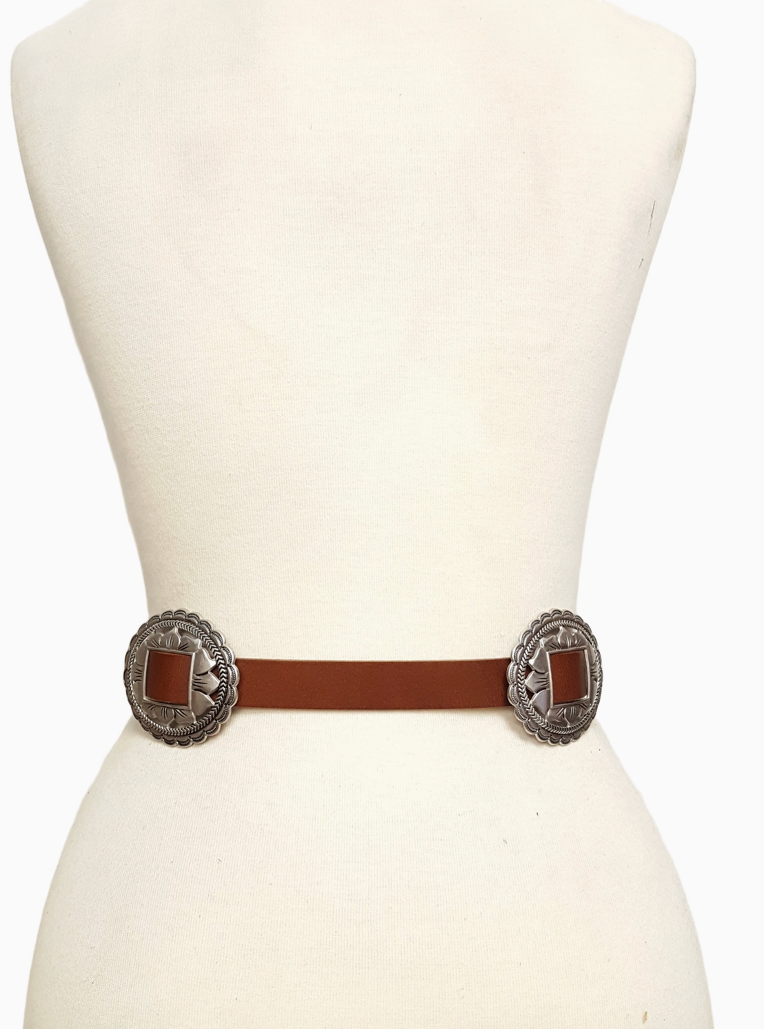 Oval Floral Concho Belt-Brown