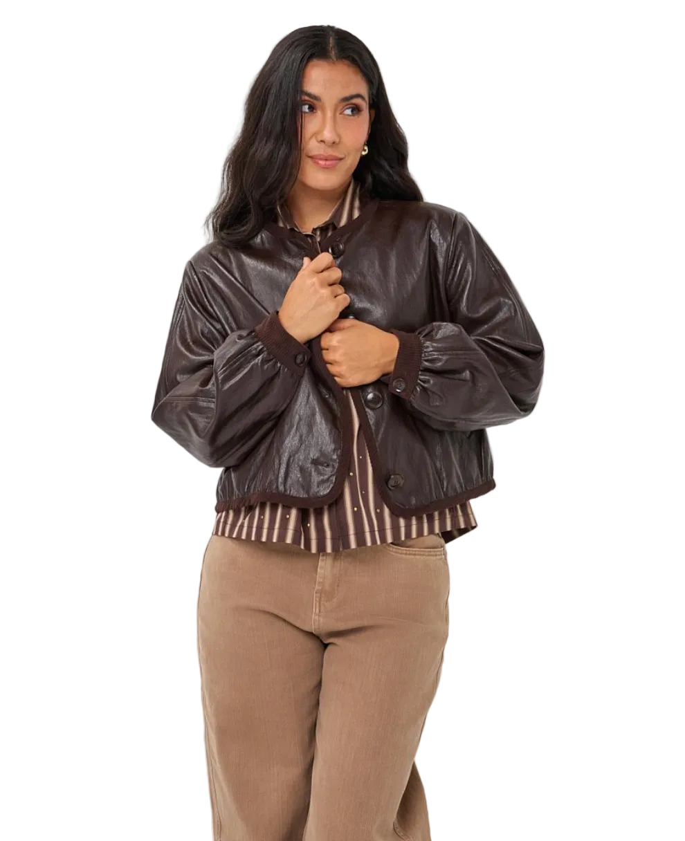 Crinkle Short Jacket-Cocoa
