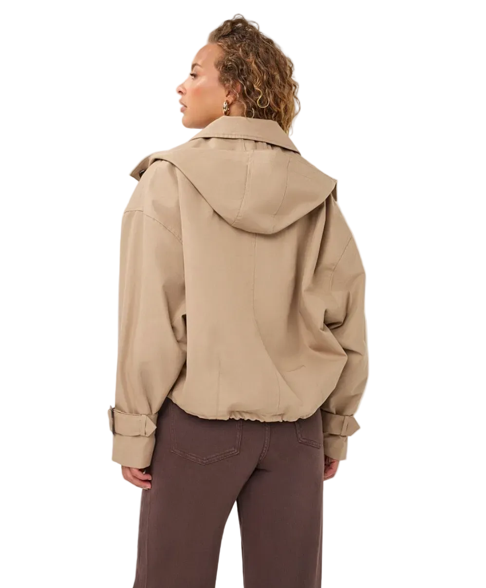 Hooded Short Trench Coat-Sand