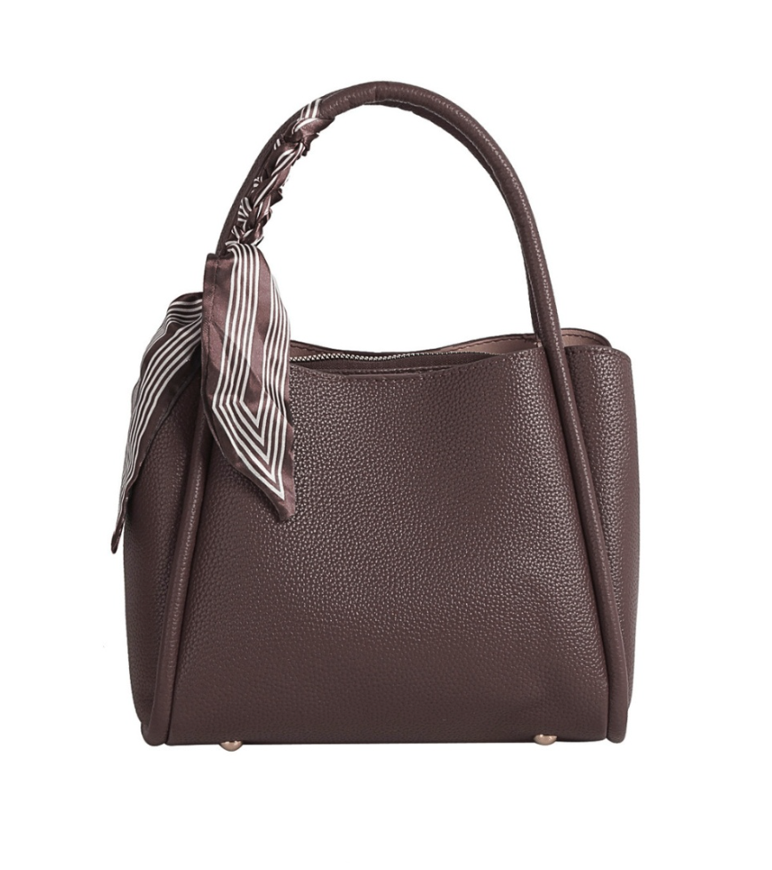 Scarf Accent Tote-Dark Brown