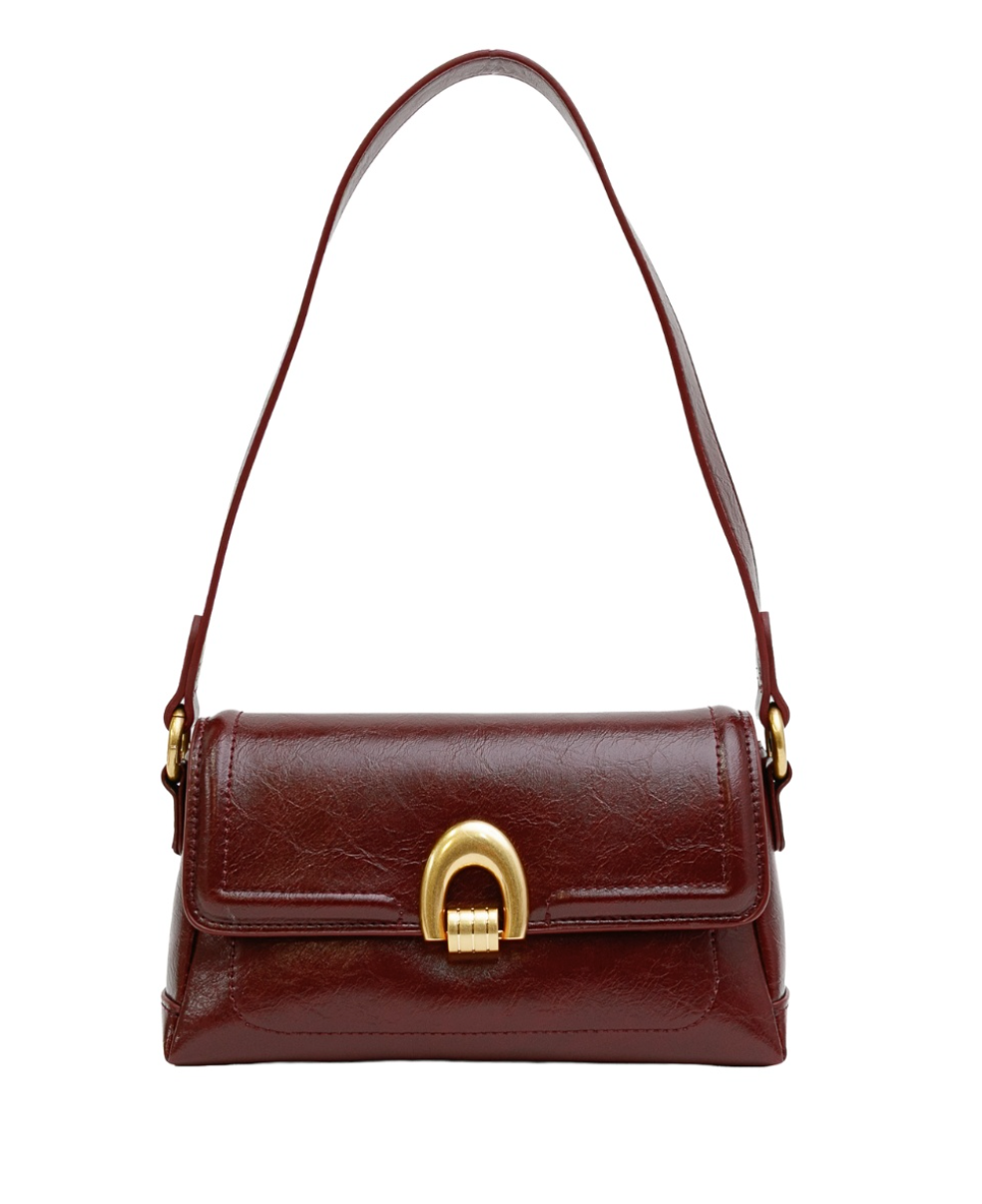 Gold Clasp Shoulder Bag-Burgundy