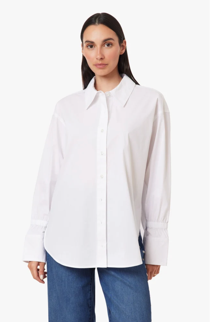 Cinched Cuff Poplin Shirt-White
