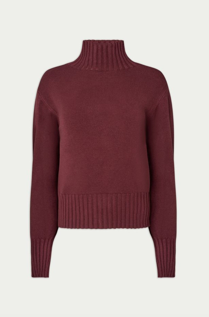 Ribbed Crewneck Sweater-Wine