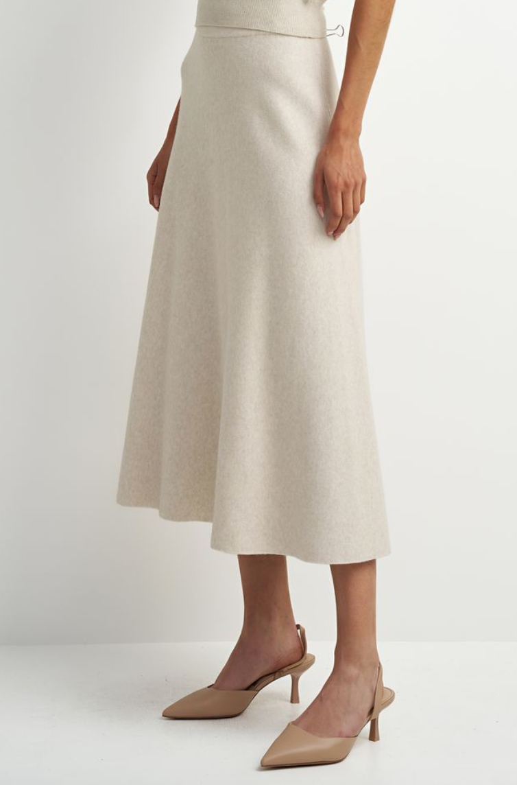 Knit Flare Skirt-Cream
