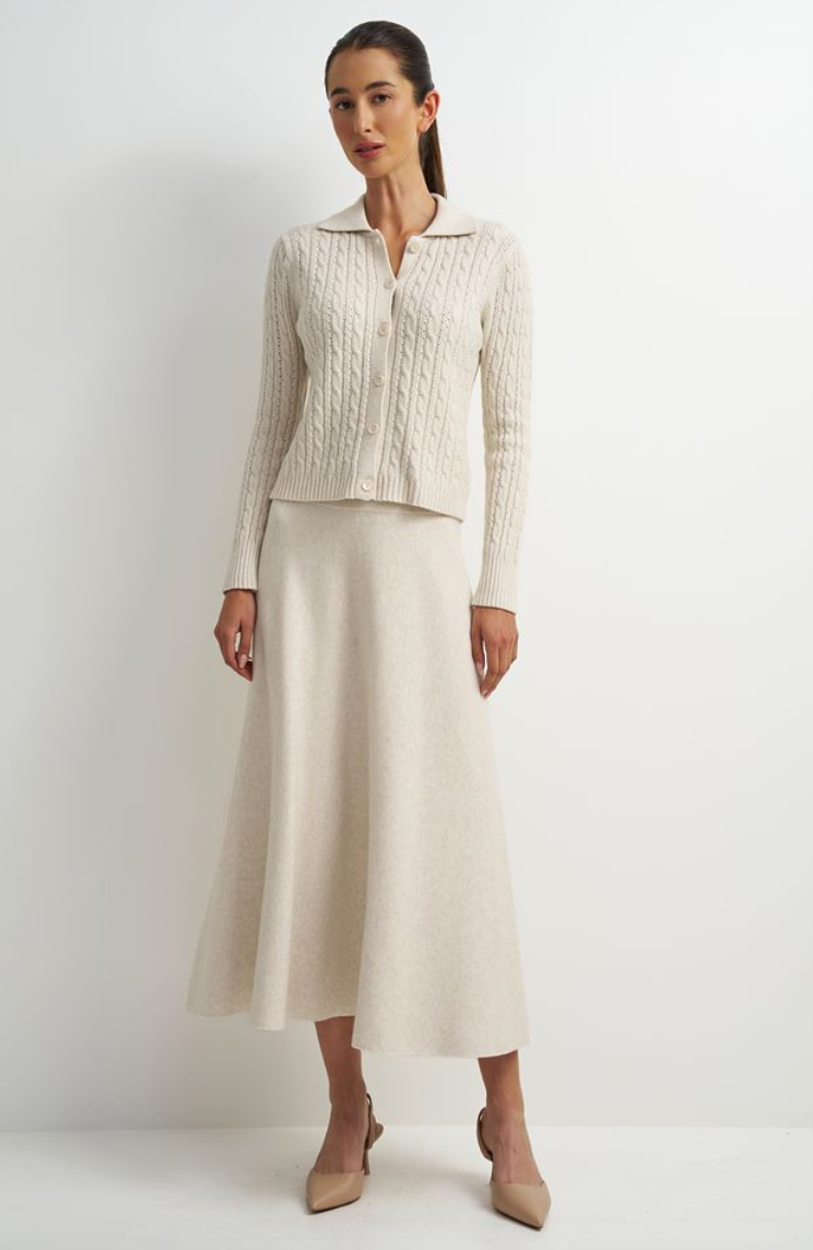 Knit Flare Skirt-Cream