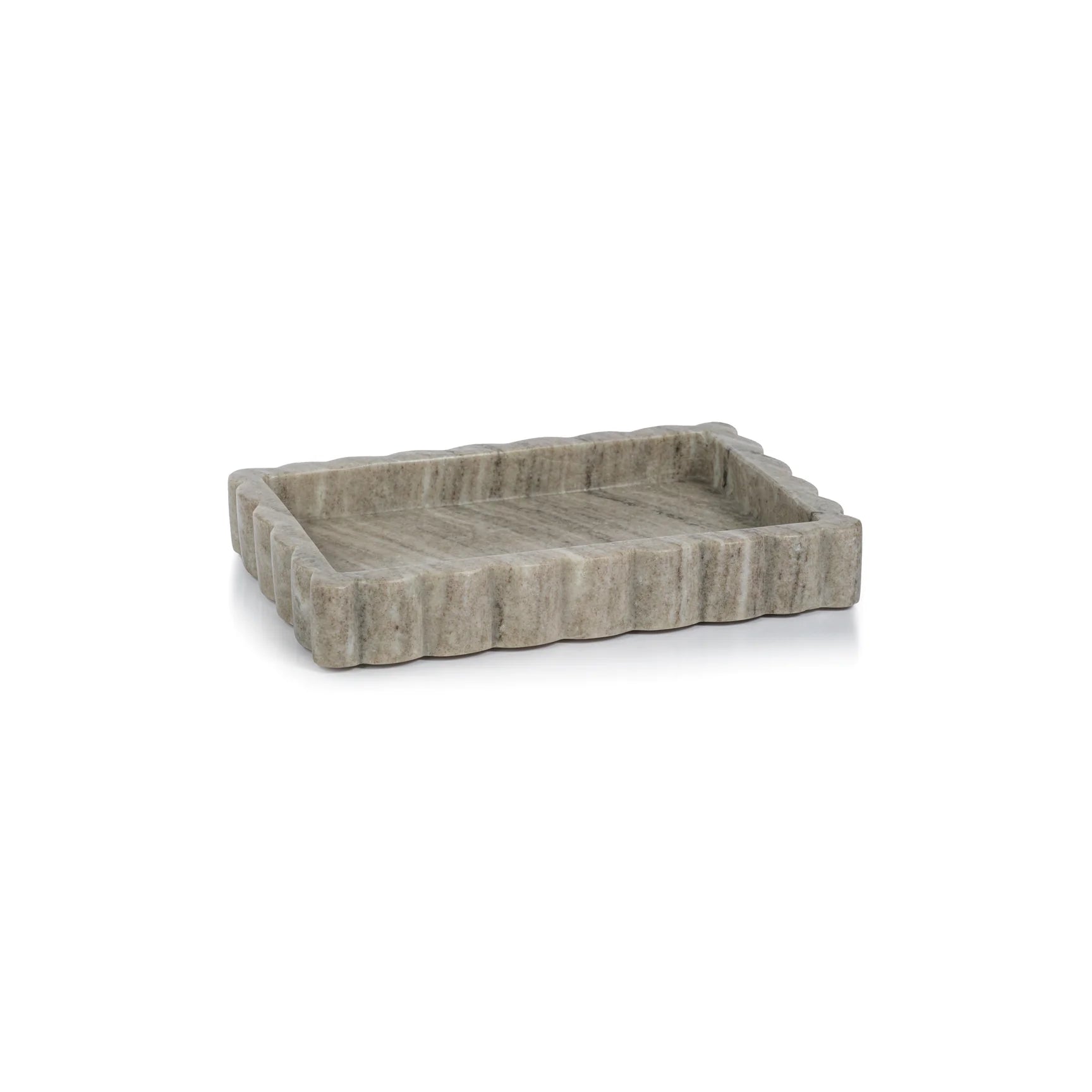 Taupe Marble Scalloped Tray (2 Sizes)