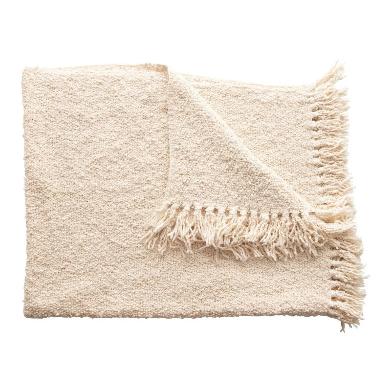 Cotton Blend Cream Boucle Throw