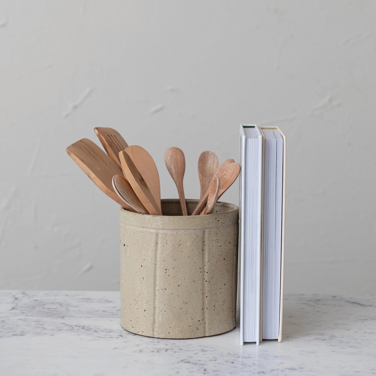 Beige Speckled Stoneware Crock