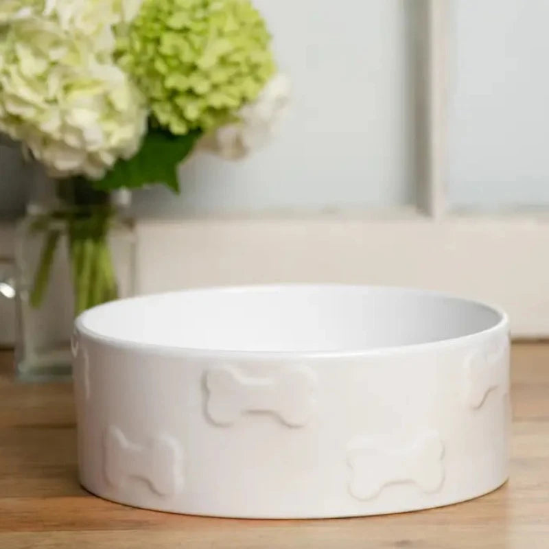 White Ceramic Dog Bone Bowl