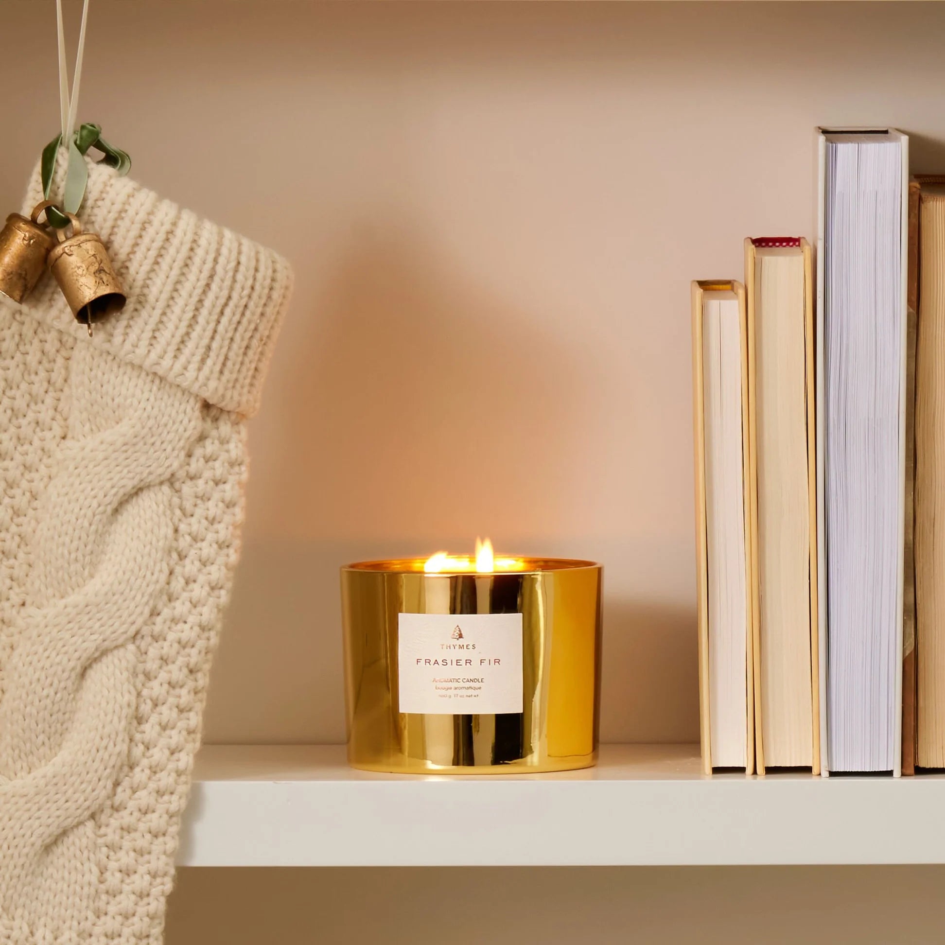 Thymes Frasier Fir Gold Gilded 3-Wick Candle-17oz