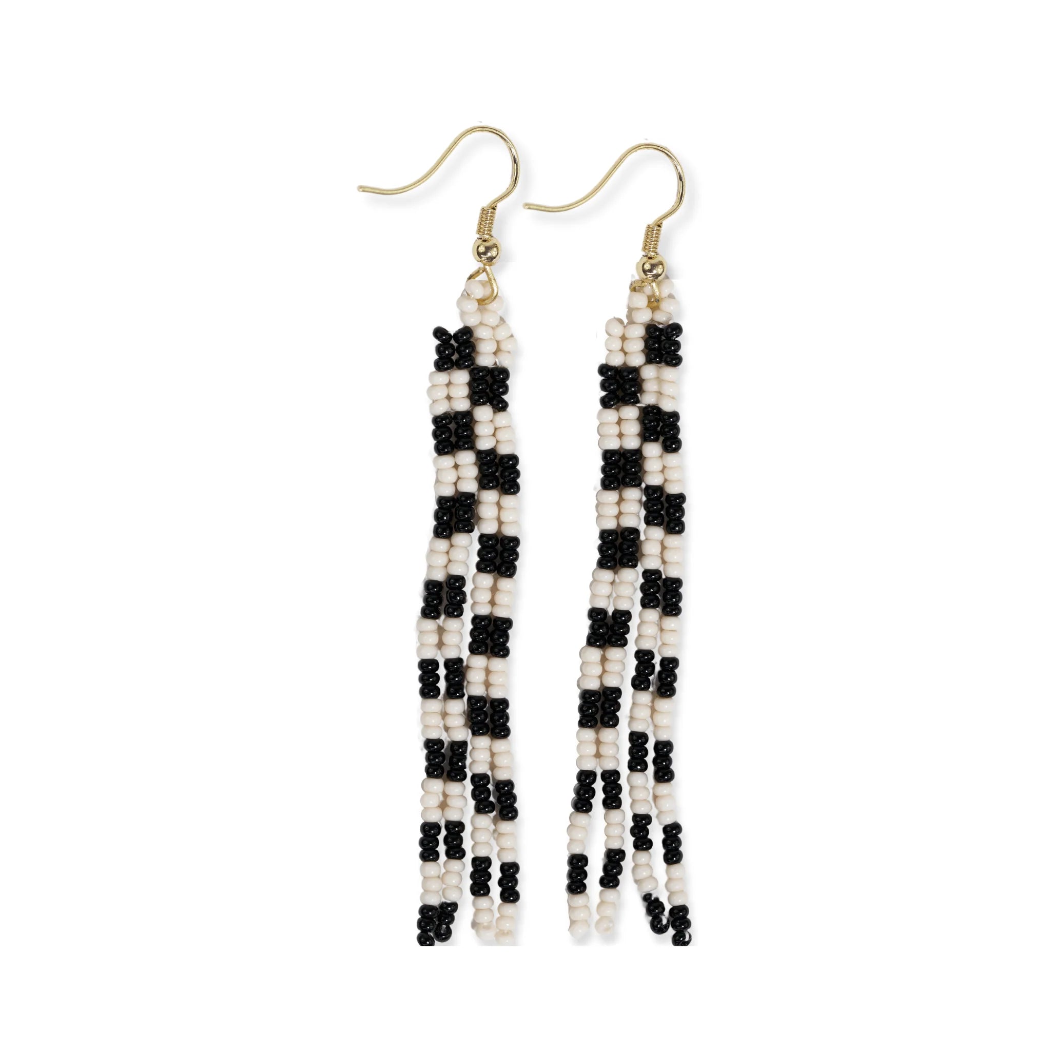 June Checkered Fringe Earrings Black White