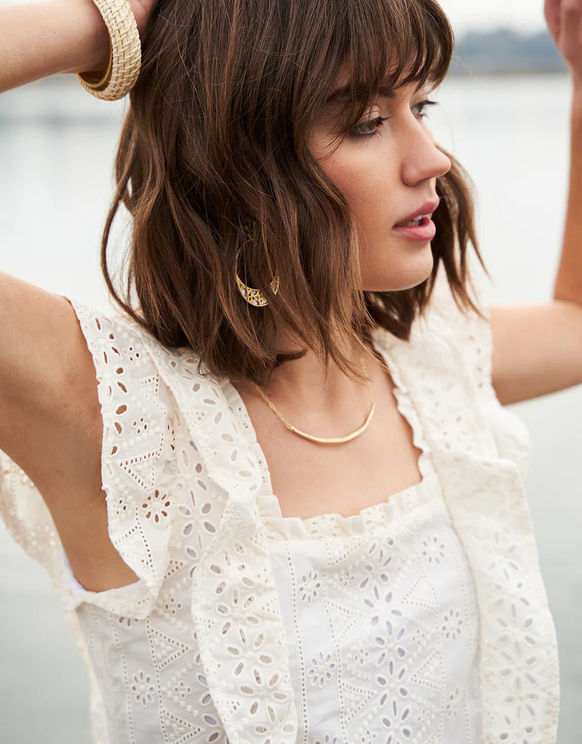 Sand Bar Necklace 17"-White Opal