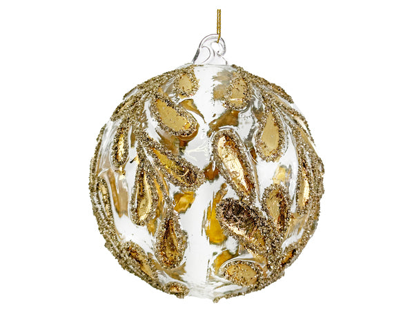 Gold Leaf Leaves Glass Ornament