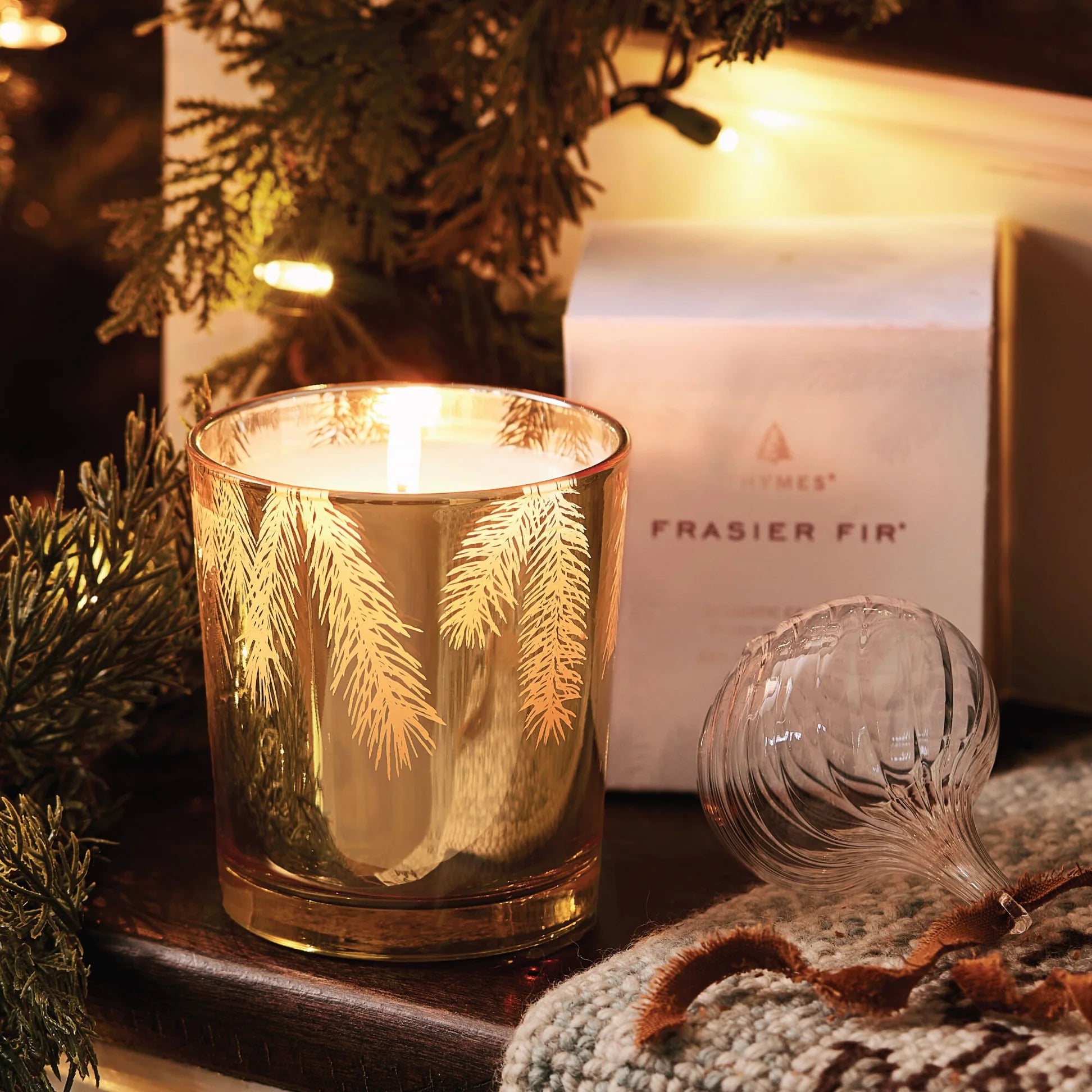 Thymes Frasier Fir Etched Gold Candle-13oz