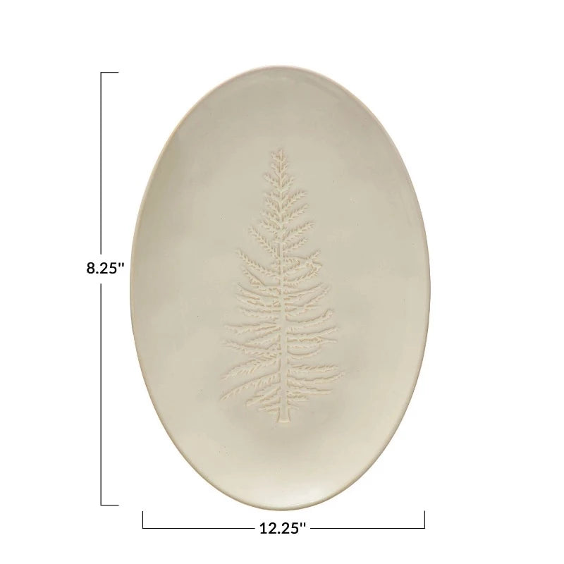 White Oval Stoneware Tree Platter