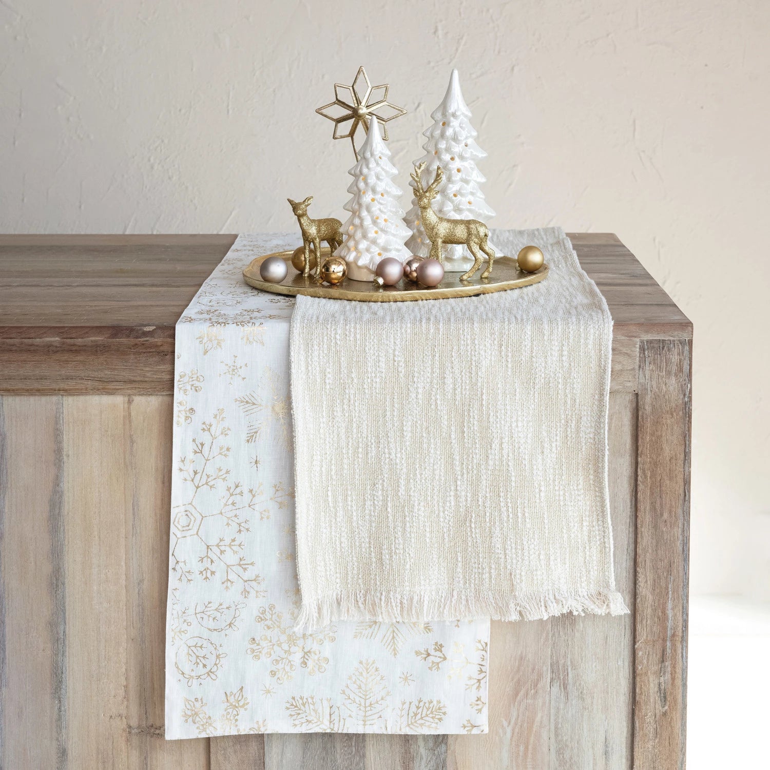 108x14 Table Runner w/ Gold Foil Snowflake