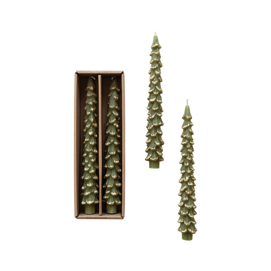 Taper Tree Candles w/ Gold Tips (Set of 2) (2 colors)