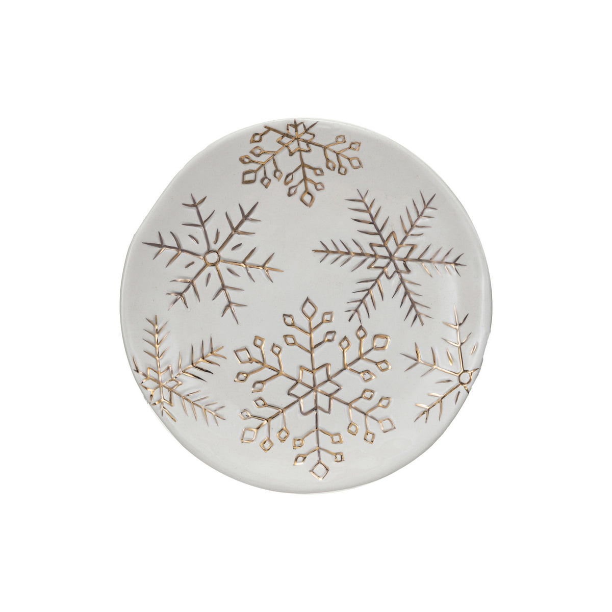 6" Stoneware Plate w/ Gold Snowflakes
