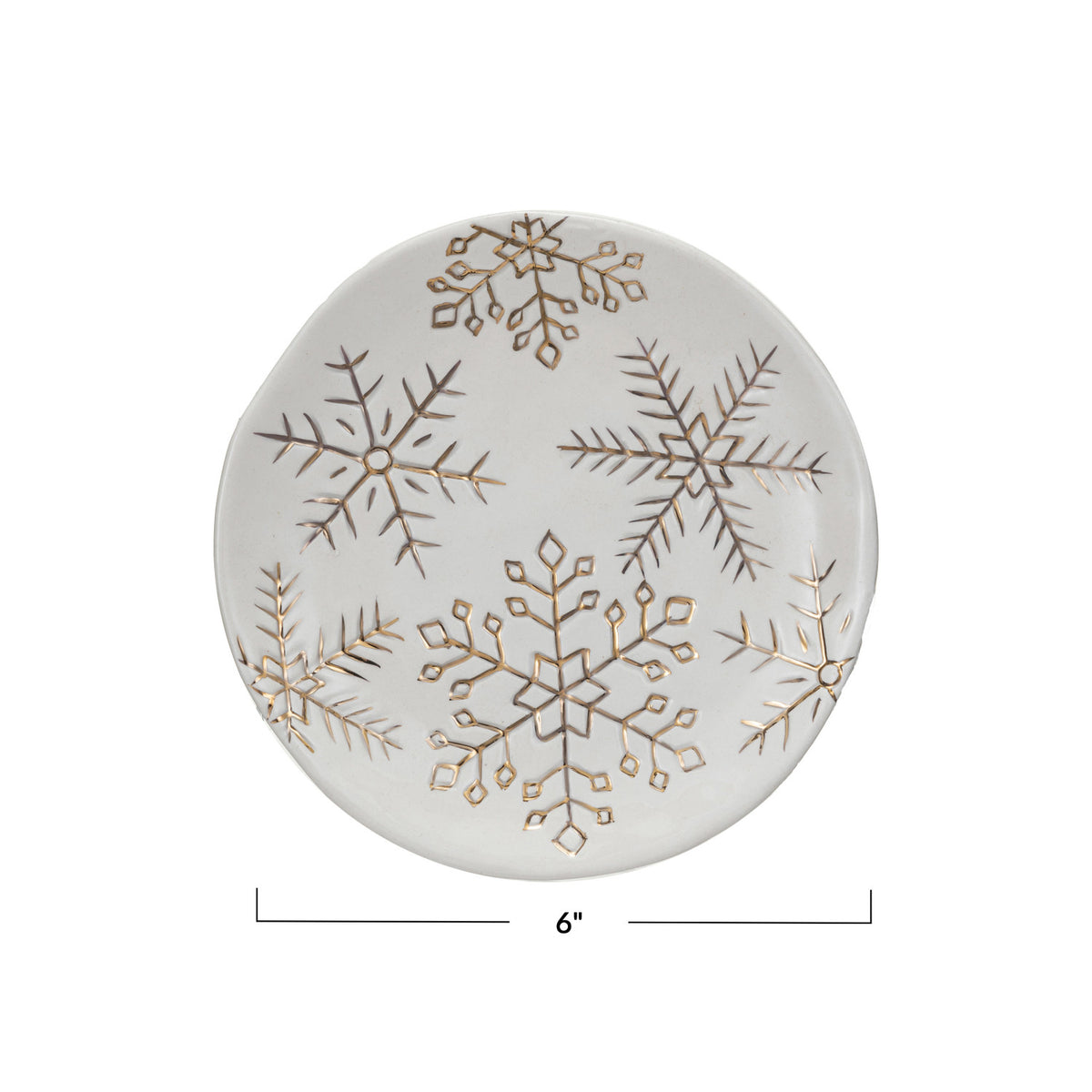 6" Stoneware Plate w/ Gold Snowflakes