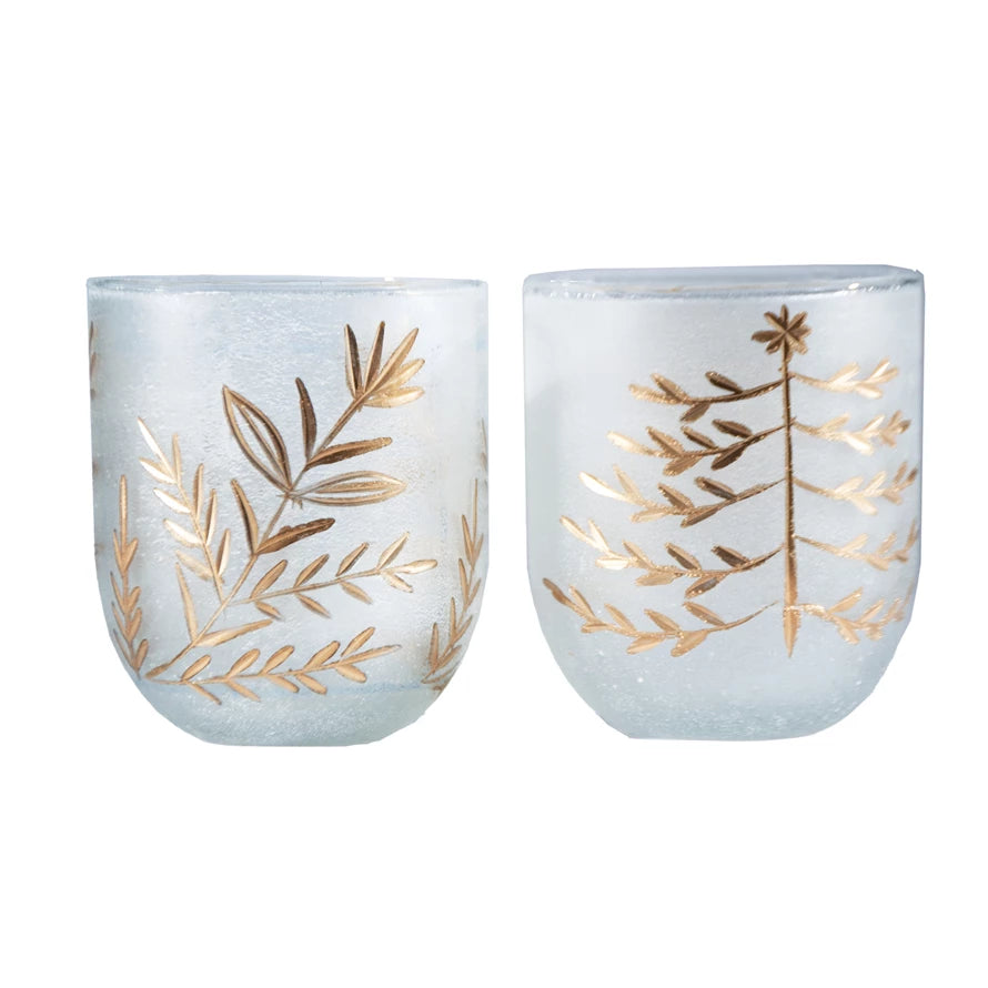 Gold Etched Glass Votive Holder (2 Styles)