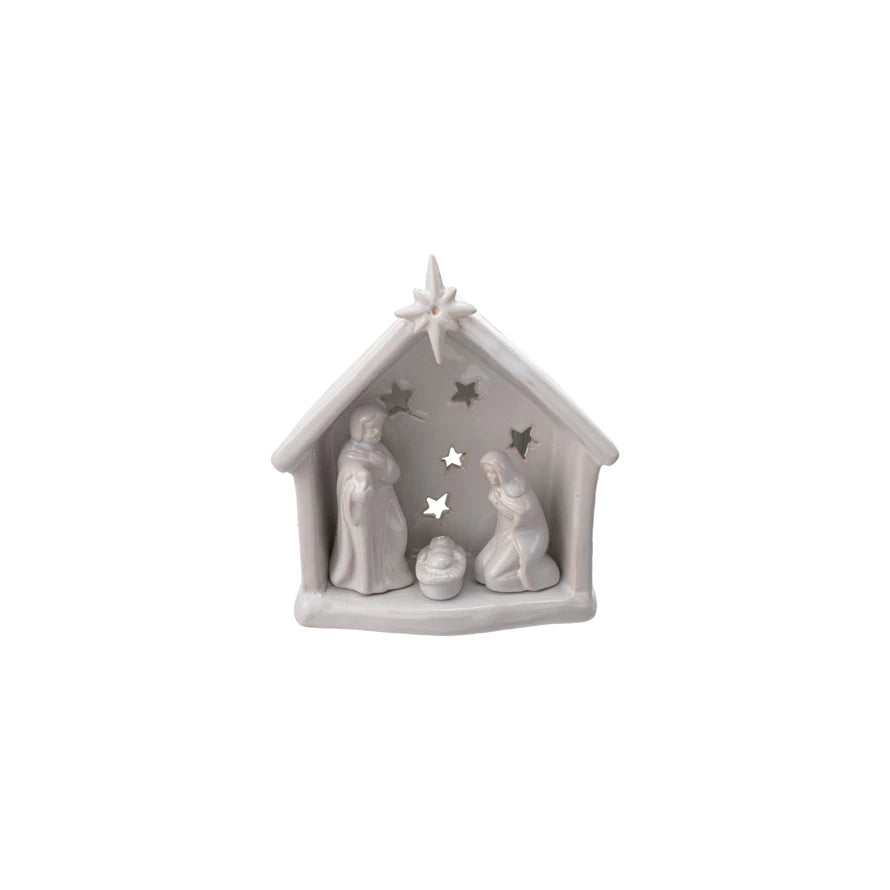 Stoneware Nativity w/ Tealight Holder